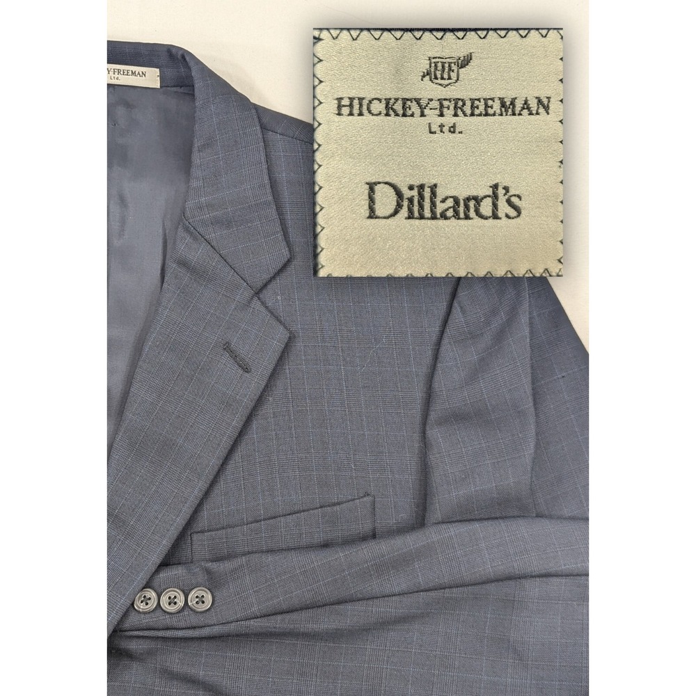 Hickey Freeman Blazer Sport Coat Suit Jacket Subtle Glenn Check Blue 46R 48" EUC